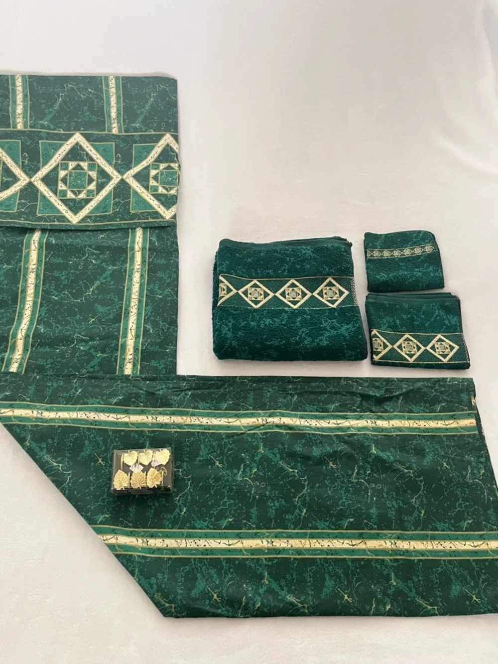 Vintage Green & Gold Marble Shower Curtain Towels & Curtain Hooks Set